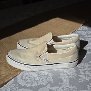 Vans Cream Slip-on Shoe-Ivory Off-white Canvas 7.5 Womens 6 Mens Casual Minimal